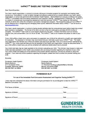 ImPACTTM BASELINE TESTING CONSENT FORM